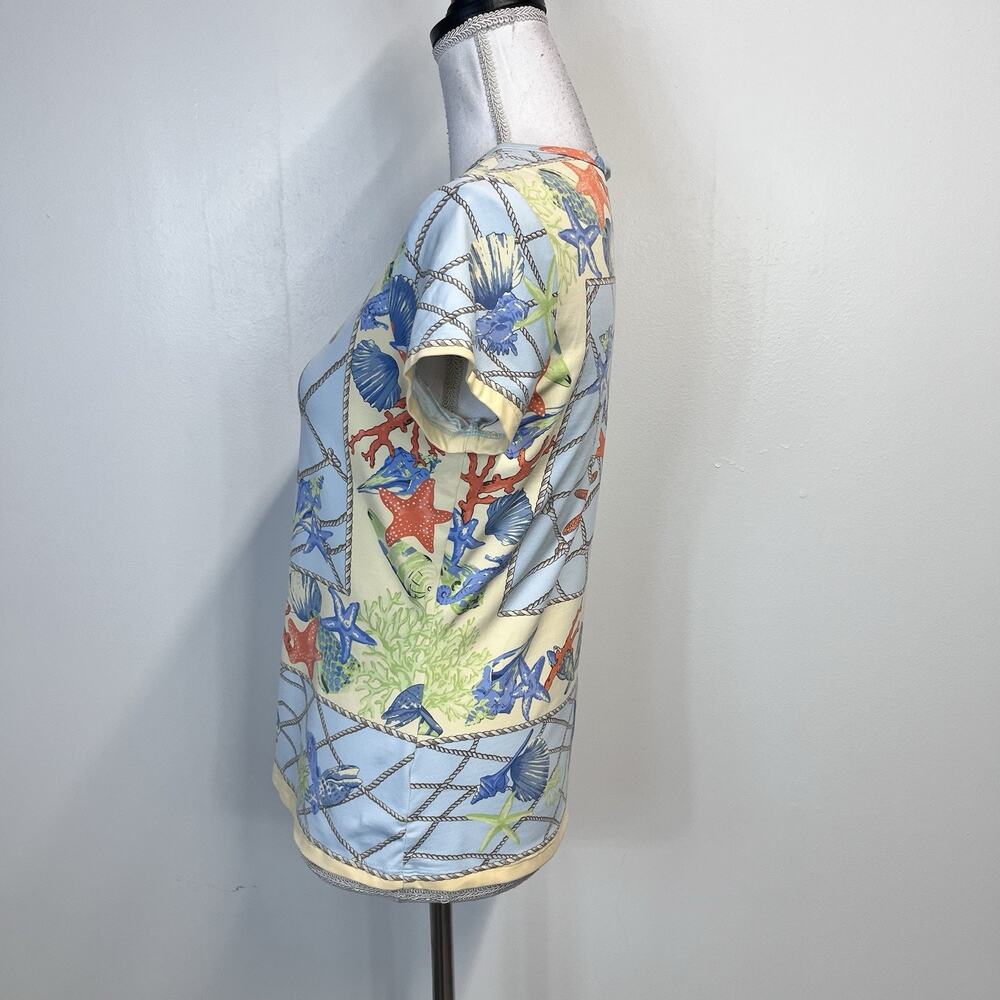 J. McLaughlin Top T Shirt size Small Blue Orange Starfish Shells Ocean Beach - Picture 6 of 8